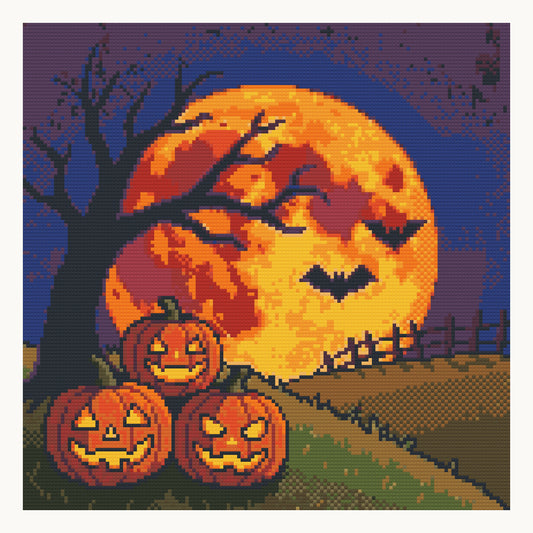 Pumpkin Moon Night · 40 × 40 cm round-diamond digital preview. Finished colors and sparkle can vary.