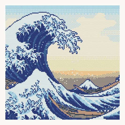 The Great Wave · 40 × 40 cm round-diamond digital preview. Finished colors and sparkle can vary.