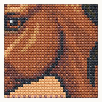 Chestnut at Golden Hour · local detail of the 30 × 30 cm pattern, shown as a digital round-diamond simulation, not a finished sample photo.