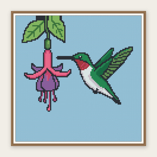 Hummingbird & Fuchsia · 30 × 30 cm picture in a digital framing illustration. Frame not included.