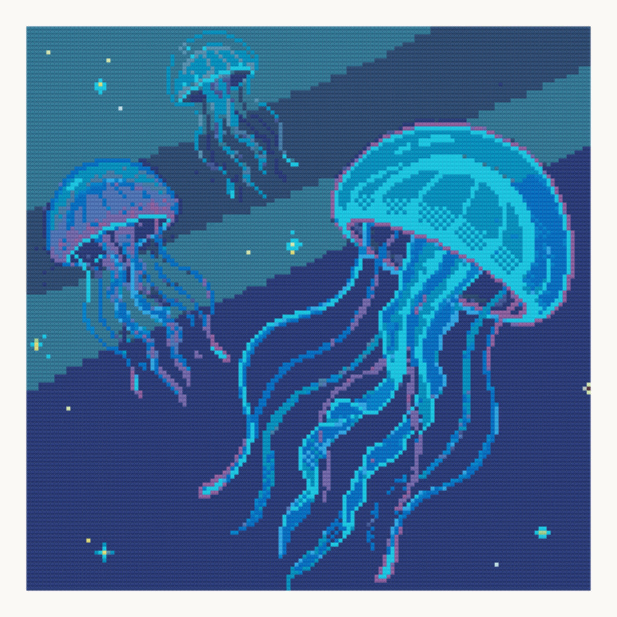 Bioluminescent Drift · 40 × 40 cm round-diamond digital preview. Finished colors and sparkle can vary.