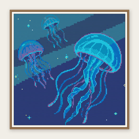 Bioluminescent Drift · 40 × 40 cm picture in a digital framing illustration. Frame not included.
