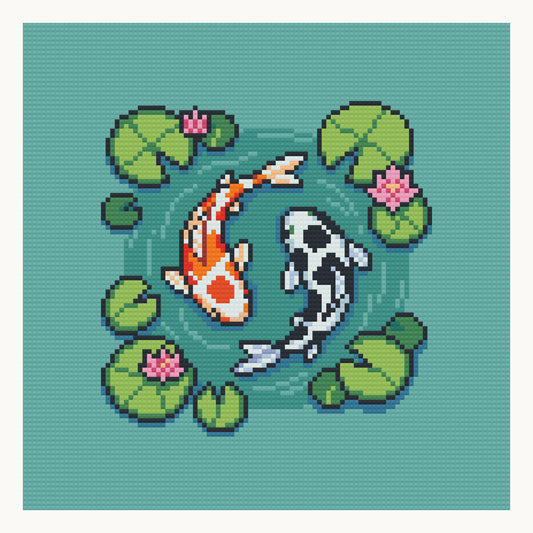 Koi Pond · 30 × 30 cm round-diamond digital preview. Finished colors and sparkle can vary.