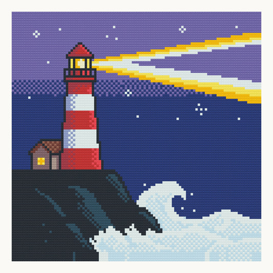 Cliffside Beacon · 30 × 30 cm round-diamond digital preview. Finished colors and sparkle can vary.