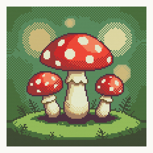 Fly Agaric Forest Floor · 30 × 30 cm round-diamond digital preview. Finished colors and sparkle can vary.