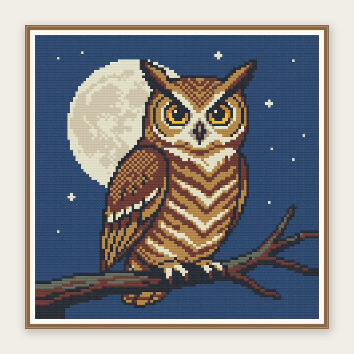 Great Horned Owl at Night · 30 × 30 cm picture in a digital framing illustration. Frame not included.