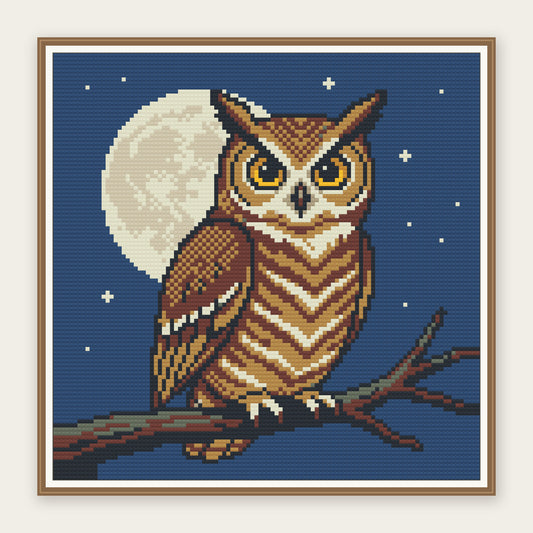 Great Horned Owl at Night · 30 × 30 cm picture in a digital framing illustration. Frame not included.