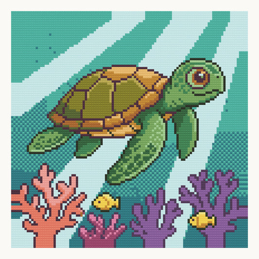 Coral Reef Glide · 30 × 30 cm round-diamond digital preview. Finished colors and sparkle can vary.