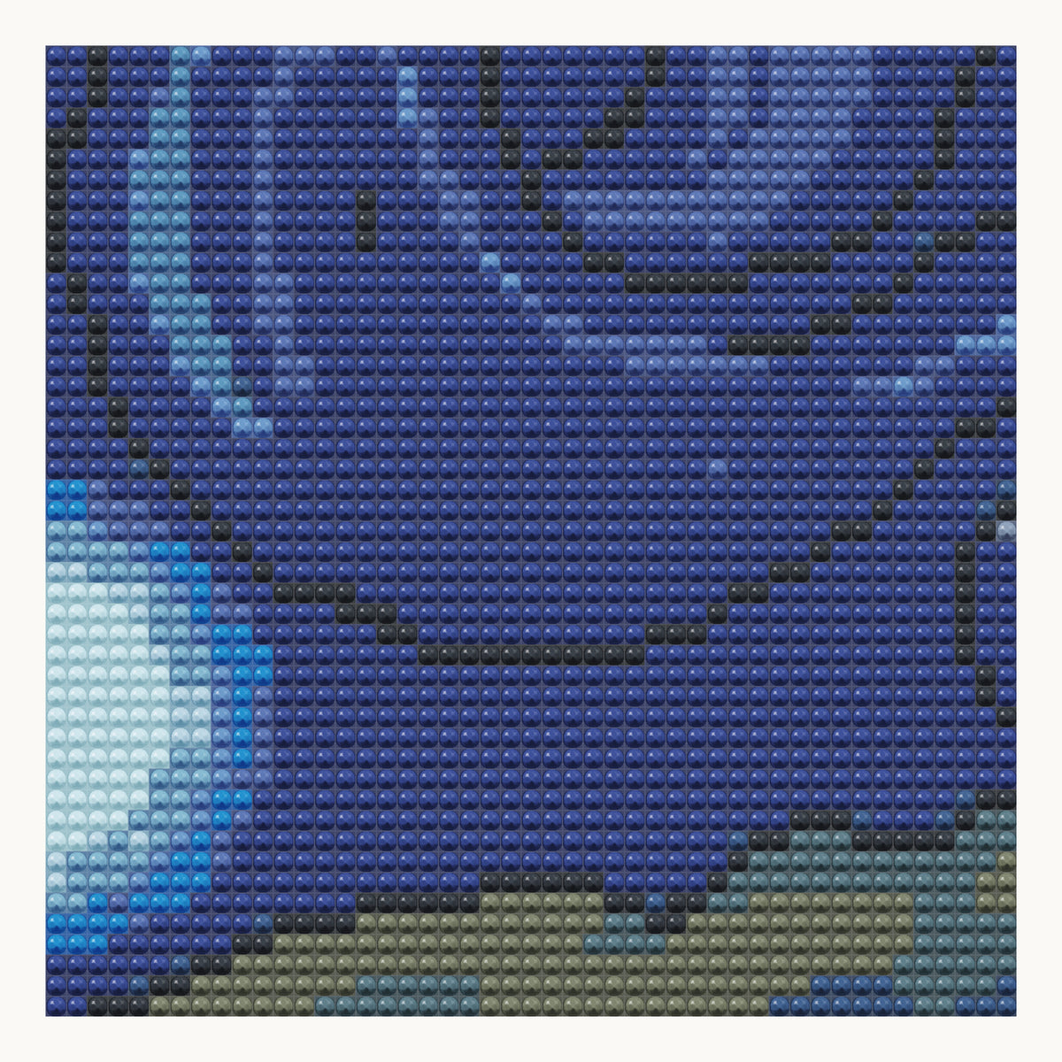 After Van Gogh · local detail of the 40 × 40 cm pattern, shown as a digital round-diamond simulation, not a finished sample photo.