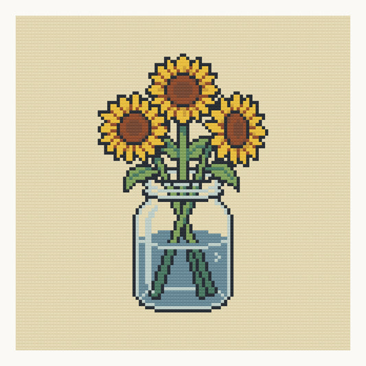 Sunflowers in a Jar · 30 × 30 cm round-diamond digital preview. Finished colors and sparkle can vary.