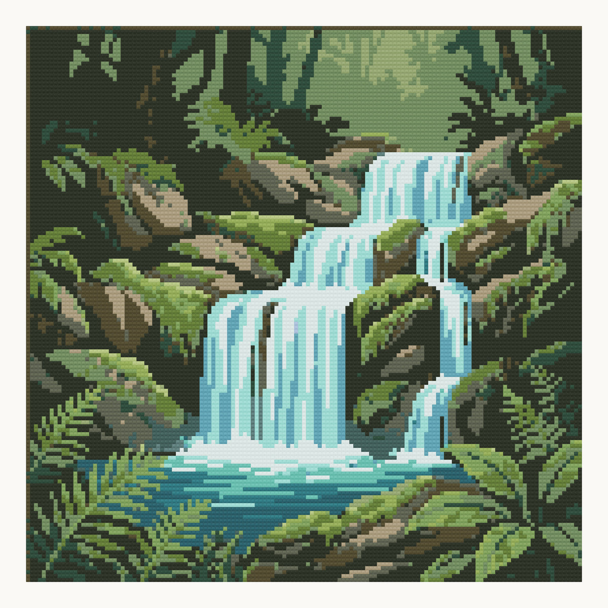 Fern Gorge · 40 × 40 cm round-diamond digital preview. Finished colors and sparkle can vary.