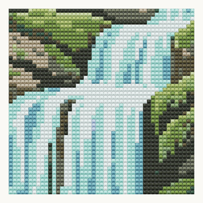 Fern Gorge · local detail of the 40 × 40 cm pattern, shown as a digital round-diamond simulation, not a finished sample photo.