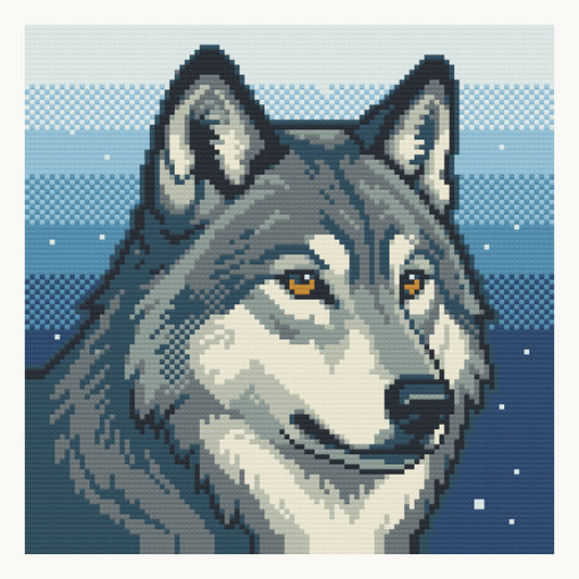 Winter Wolf Portrait · 30 × 30 cm round-diamond digital preview. Finished colors and sparkle can vary.