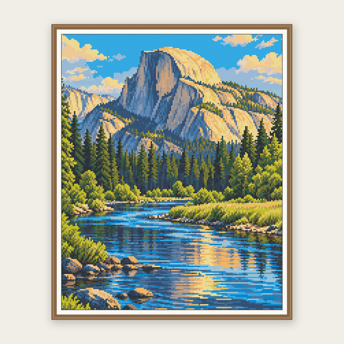 Half Dome & Merced River · 40 × 50 cm square-diamond framing illustration. Frame not included.