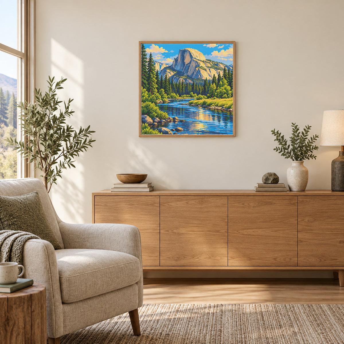 Room illustration showing an approximately 50 × 50 cm picture. Frame not included; room scale is approximate.