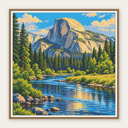 Half Dome & Merced River · 50 × 50 cm square-diamond framing illustration. Frame not included.
