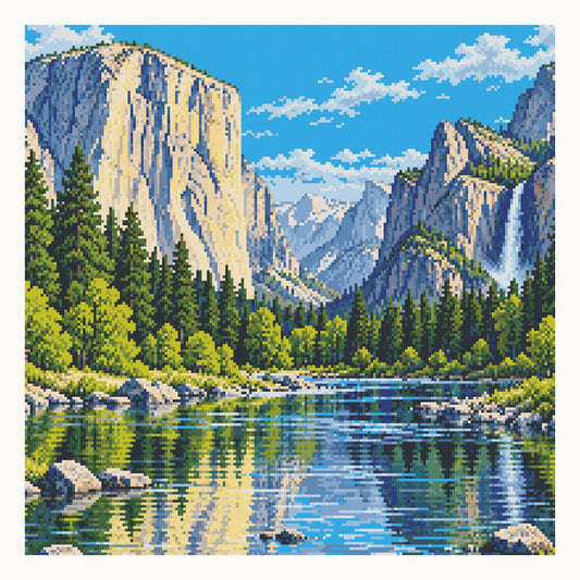 Yosemite Valley View · 50 × 50 cm square-diamond digital preview. Finished colors and sparkle can vary.