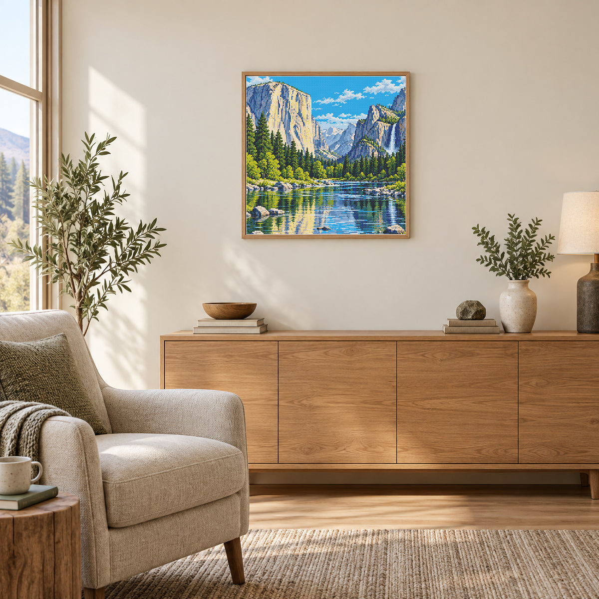 Room illustration showing an approximately 50 × 50 cm picture. Frame not included; room scale is approximate.