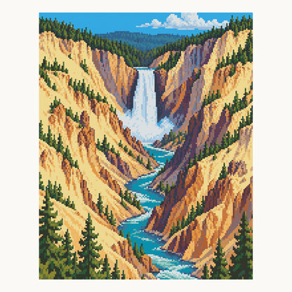 Yellowstone Lower Falls · 40 × 50 cm square-diamond digital preview. Finished colors and sparkle can vary.