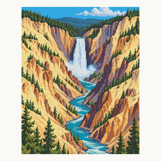 Yellowstone Lower Falls · 40 × 50 cm square-diamond digital preview. Finished colors and sparkle can vary.