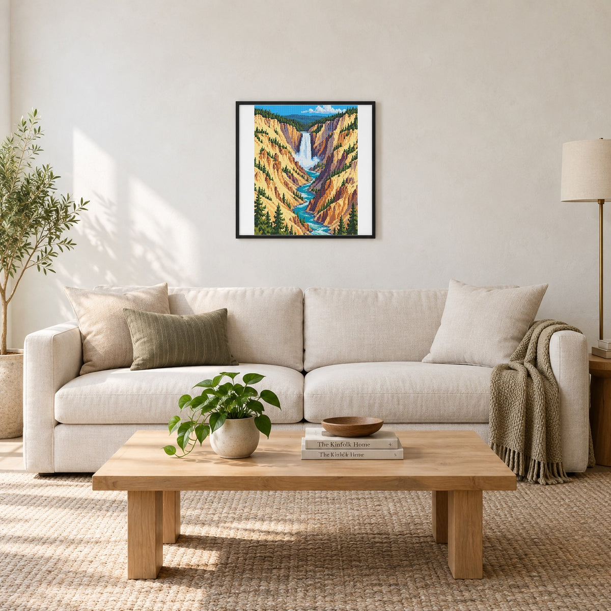 Room illustration showing an approximately 40 × 50 cm portrait picture in a matted frame. Frame not included; room scale is approximate.