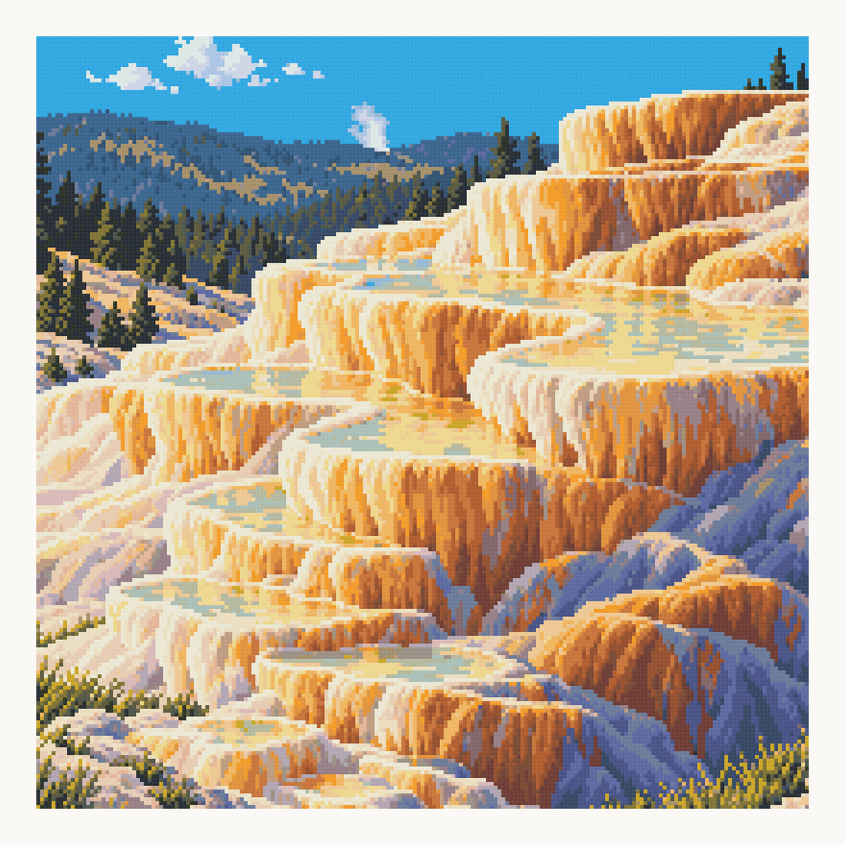 Mammoth Hot Springs · 50 × 50 cm square-diamond digital preview. Finished colors and sparkle can vary.