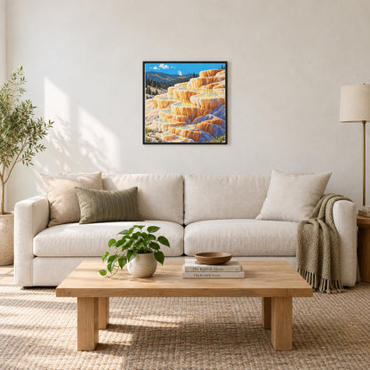 Room illustration showing an approximately 50 × 50 cm square picture. Frame not included; room scale is approximate.