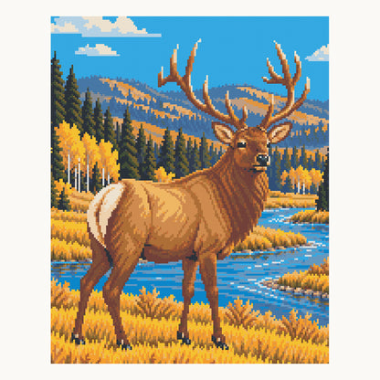 Autumn Elk · 40 × 50 cm square-diamond digital preview. Finished colors and sparkle can vary.
