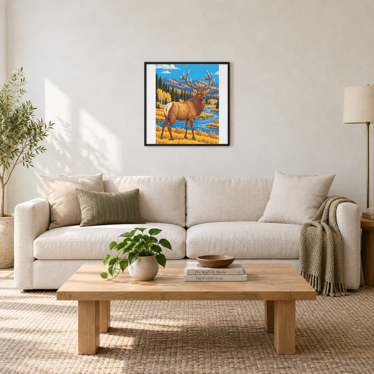 Room illustration showing an approximately 40 × 50 cm portrait picture. Frame not included; room scale is approximate.