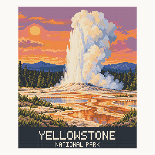 Old Faithful Sunset Poster · 50 × 60 cm square-diamond digital preview. Finished colors and sparkle can vary.