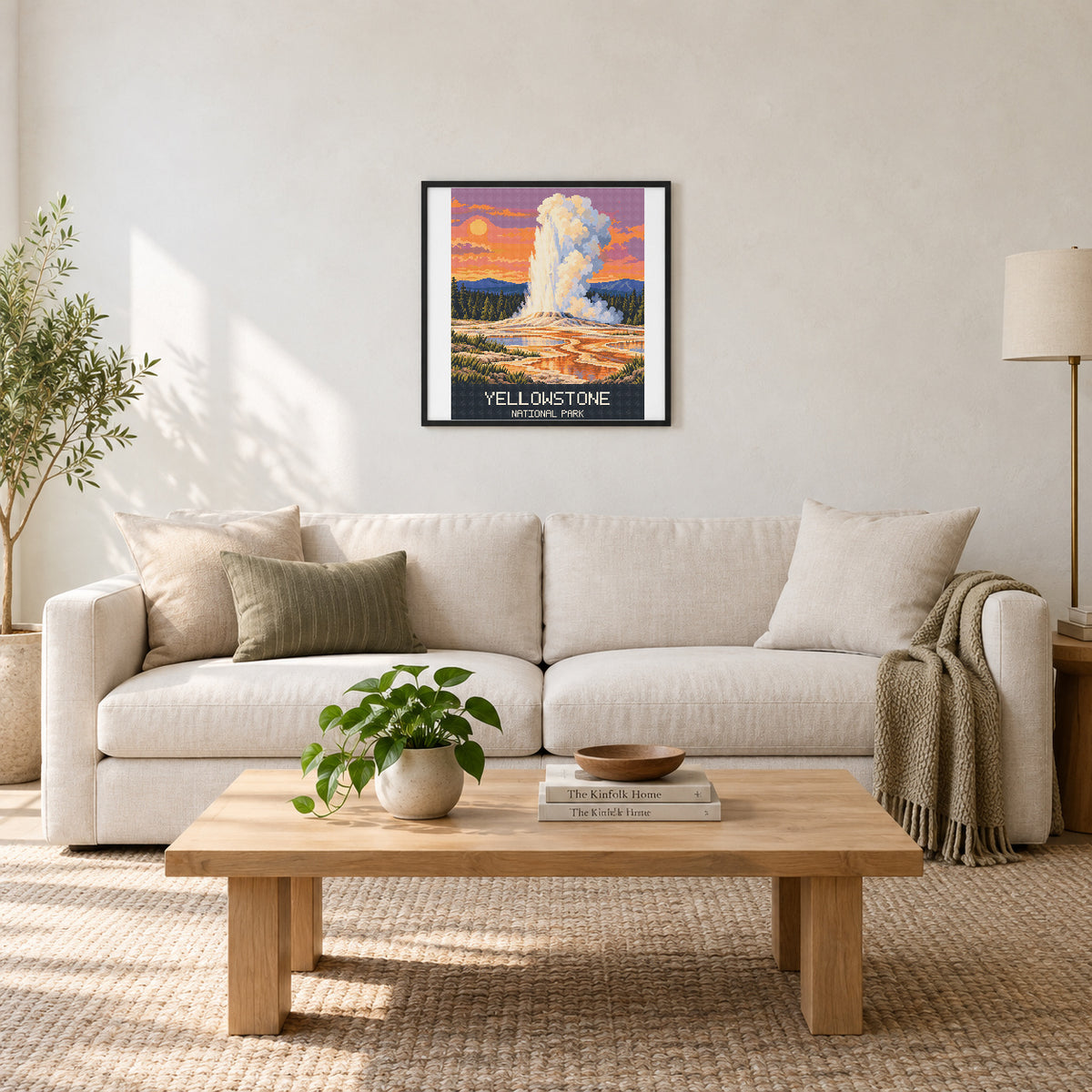 Room illustration showing an approximately 50 × 60 cm portrait picture. Frame not included; room scale is approximate.