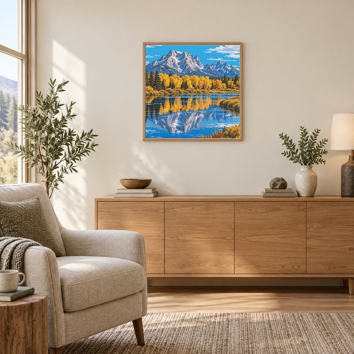 Room illustration showing an approximately 50 × 50 cm picture. Frame not included; room scale is approximate.