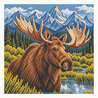 Moose Wetland · 50 × 50 cm square-diamond digital preview. Finished colors and sparkle can vary.