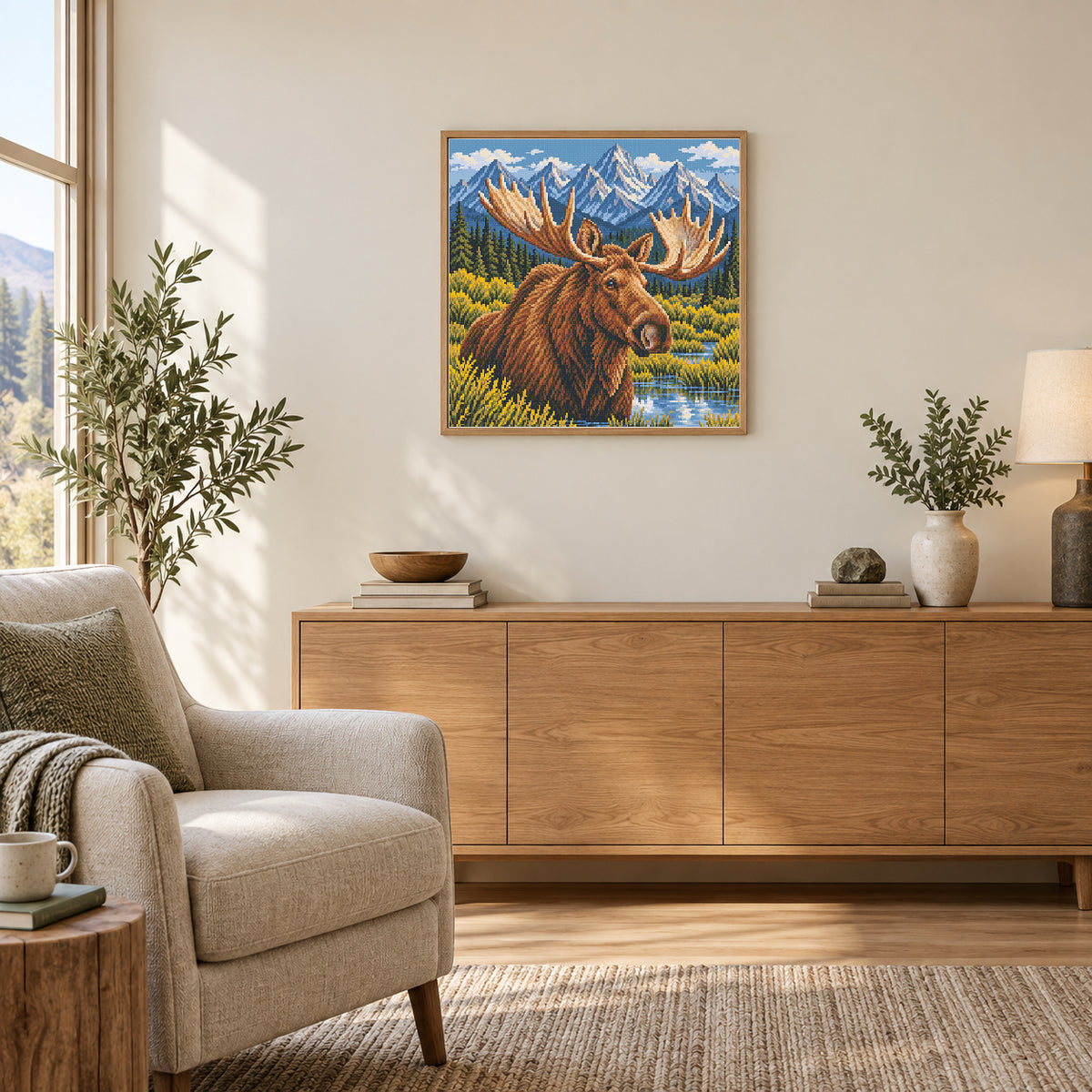 Room illustration showing an approximately 50 × 50 cm picture. Frame not included; room scale is approximate.