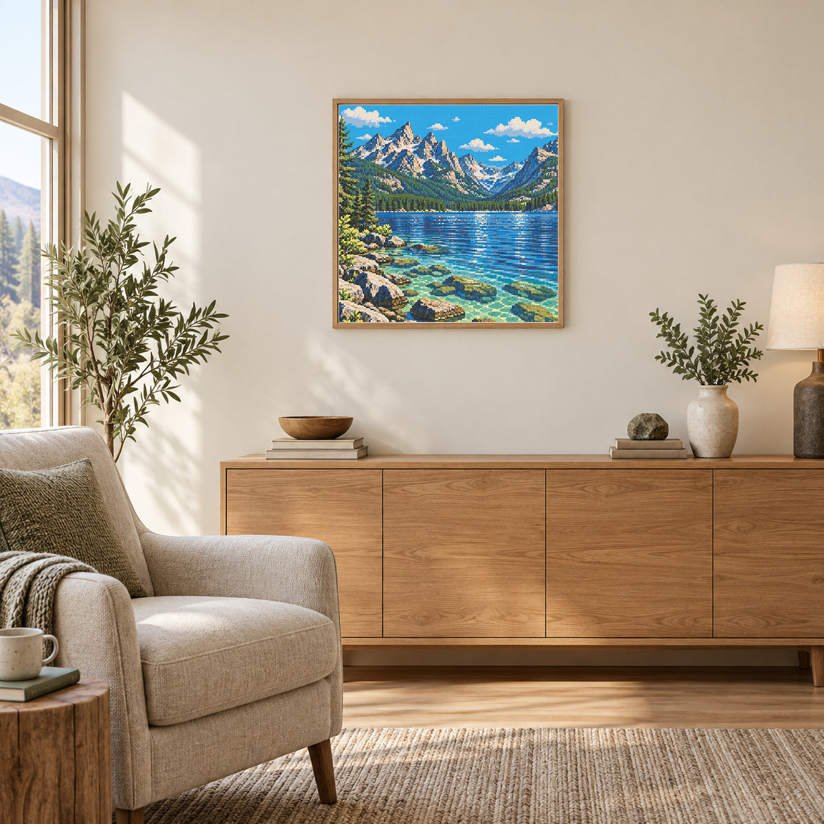 Room illustration showing an approximately 50 × 50 cm picture. Frame not included; room scale is approximate.