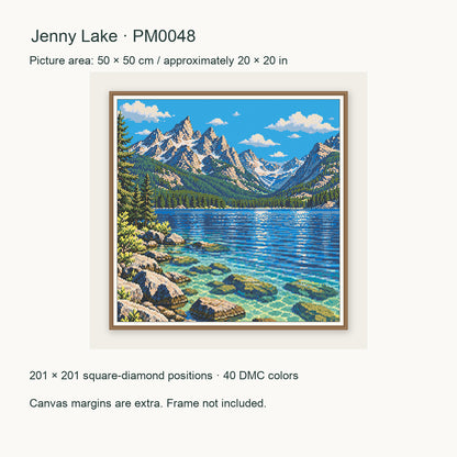 50 × 50 cm picture with 201 × 201 square-diamond positions. Canvas margins extra; frame not included.