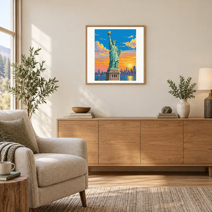 Room illustration showing an approximately 40 × 50 cm portrait picture in a matted frame. Frame not included; room scale is approximate.