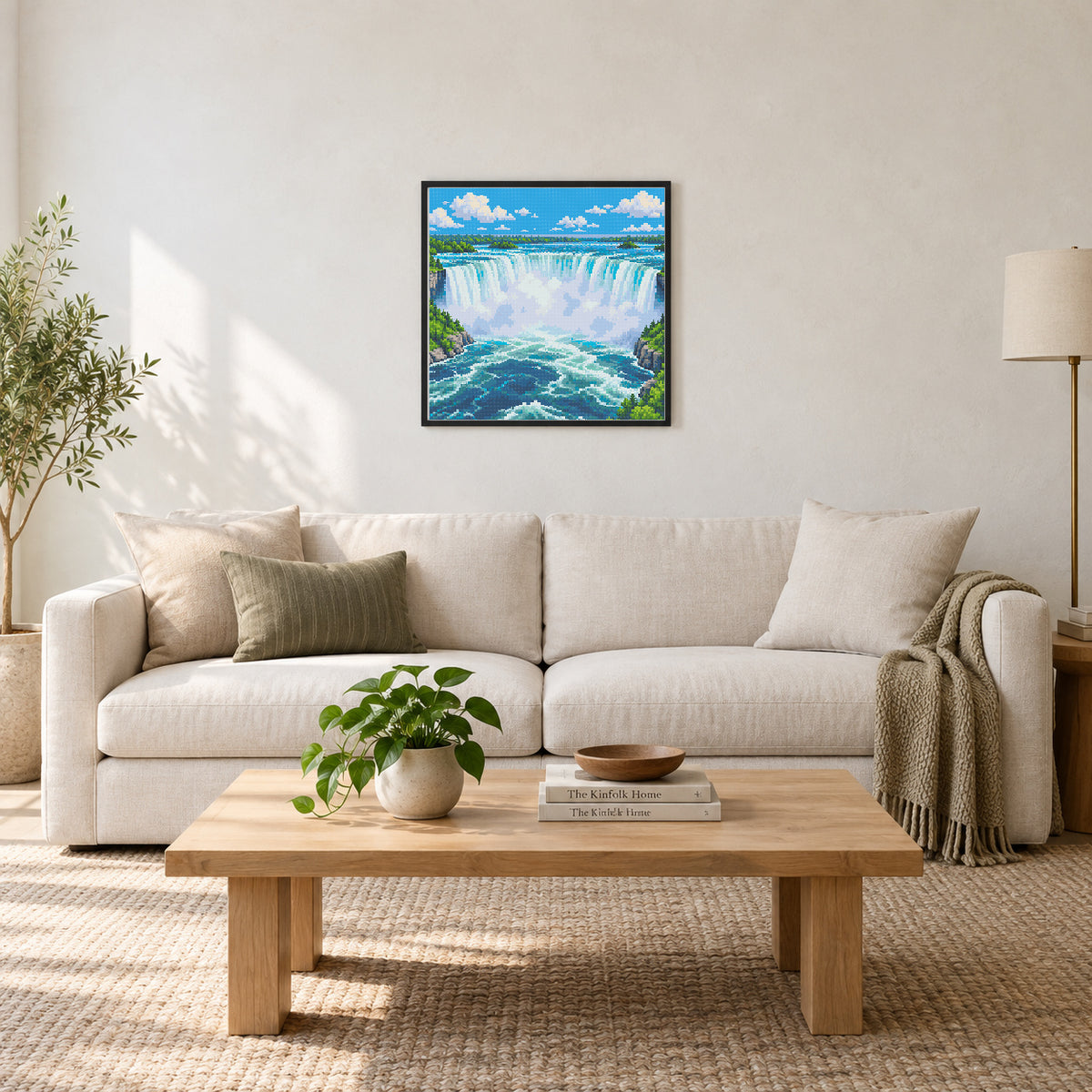 Room illustration showing an approximately 50 × 50 cm picture. Frame not included; room scale is approximate.
