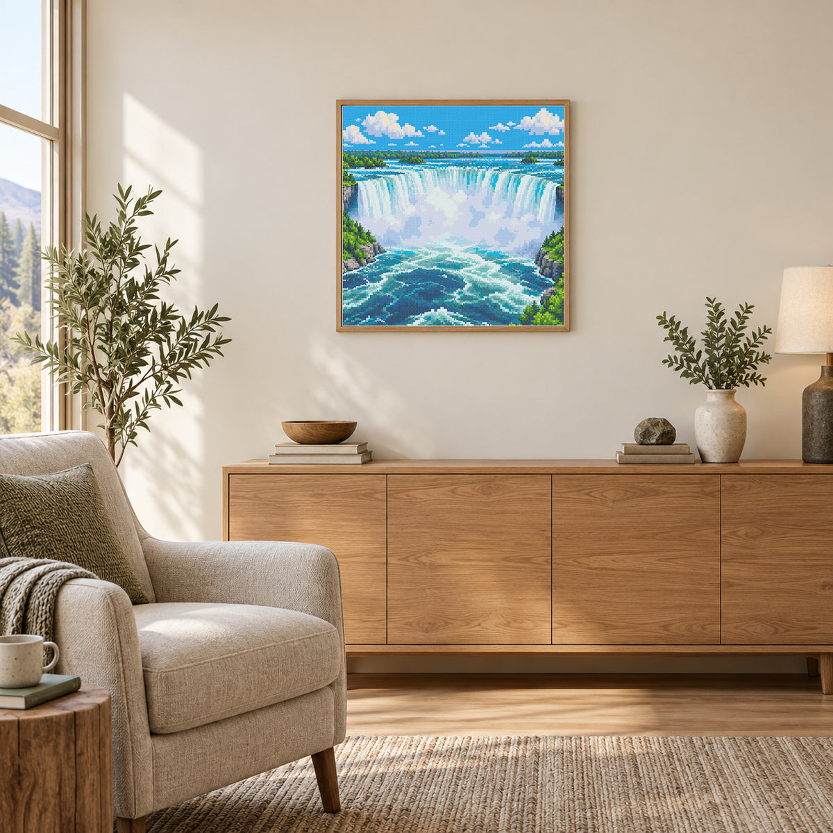 Room illustration showing an approximately 50 × 50 cm picture. Frame not included; room scale is approximate.
