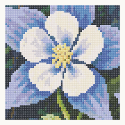 Enlarged local columbine flower detail. Digital square diamond simulation, not a finished sample photograph.