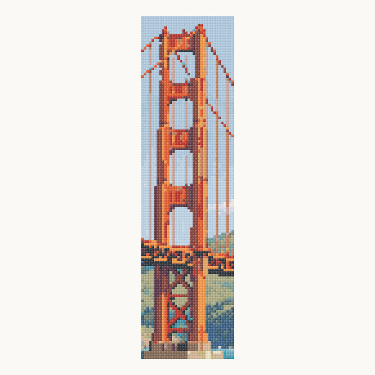 Enlarged local square-diamond simulation of the tower openings, crossbeams and connected roadway; not a finished-sample photograph.