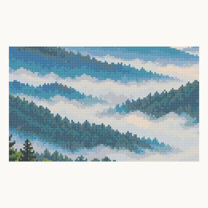Layered Misty Ridges — enlarged local digital square-drill detail from the same 50 × 50 cm pattern; not a finished sample photo.