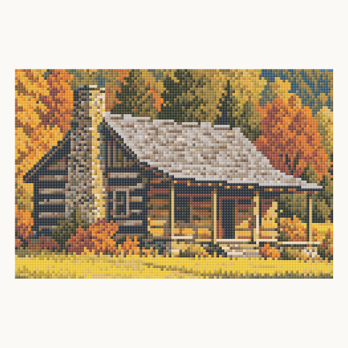Cades Cove Autumn — enlarged local digital square-drill detail from the same 40 × 50 cm pattern; not a finished sample photo.