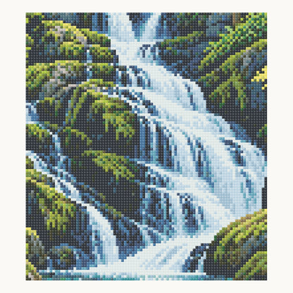 Mouse Creek Falls — enlarged local digital square-drill detail from the same 50 × 50 cm pattern; not a finished sample photo.