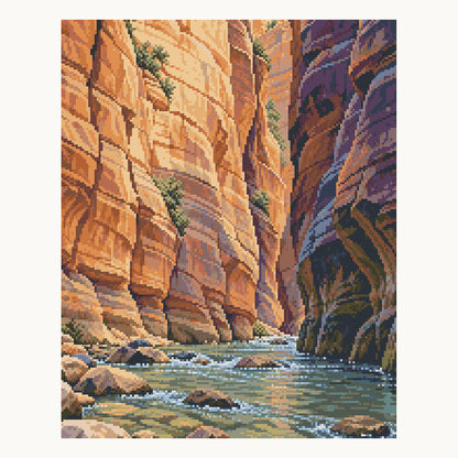 The Narrows — original Zion artwork, shown as a digital preview of the 40 × 50 cm picture area. Finished colors and sparkle can vary.