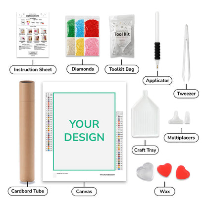 Custom diamond painting kit from your photo — canvas, drills and tools