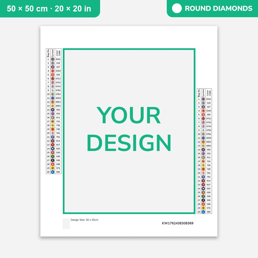 Custom diamond painting kit from your photo, 50 × 50 cm canvas with round drills
