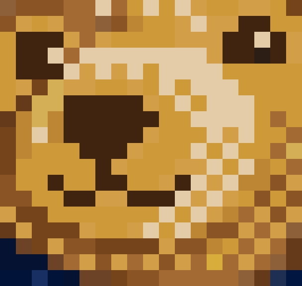 The same crop after grid recovery: hard-edged true pixels, one flat color per cell